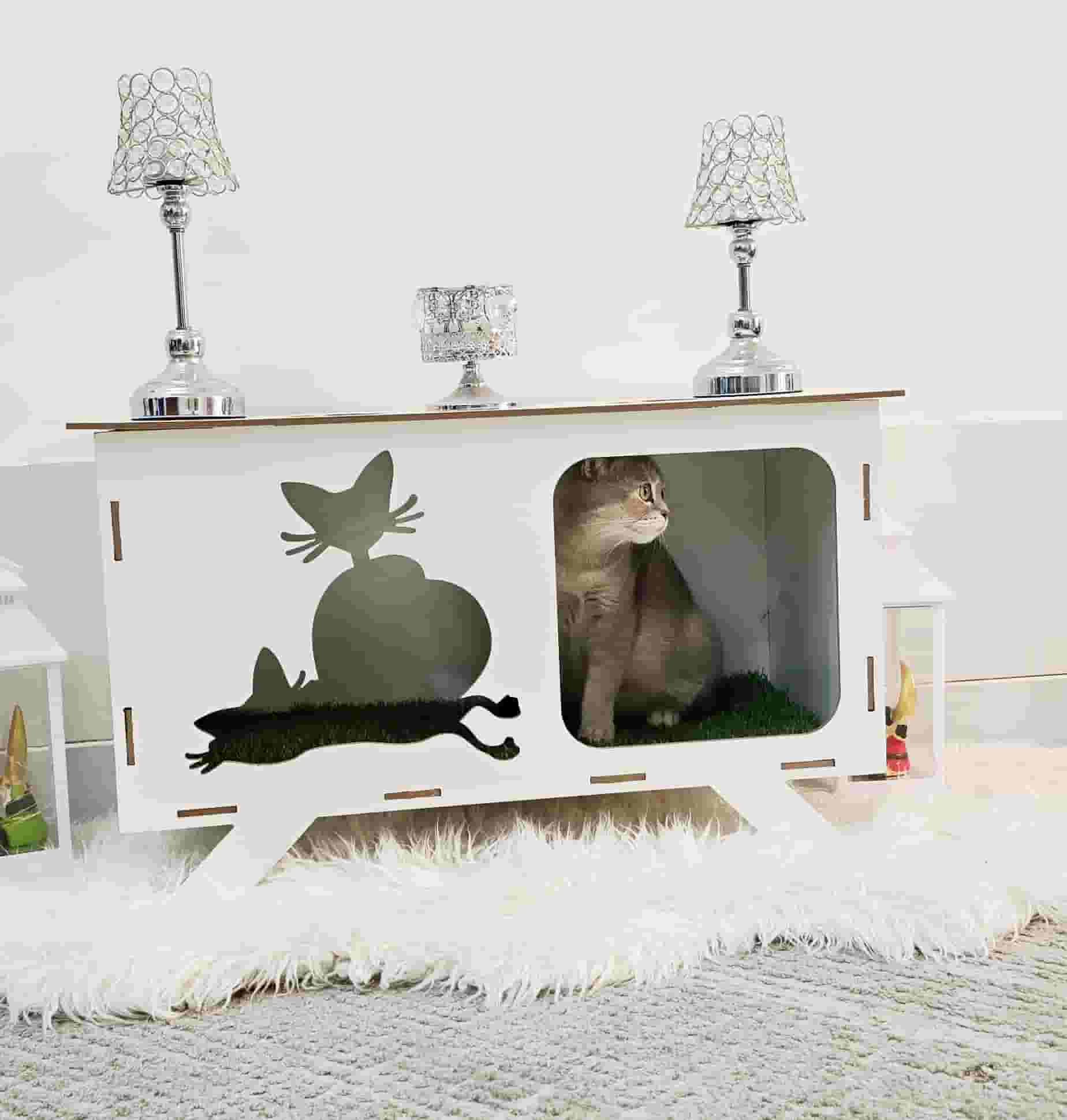 A cat house made of wood