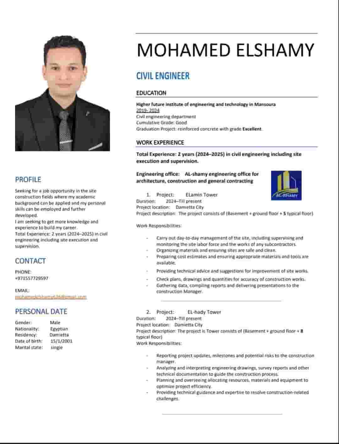 Civil Engineer looking for a job in UAE