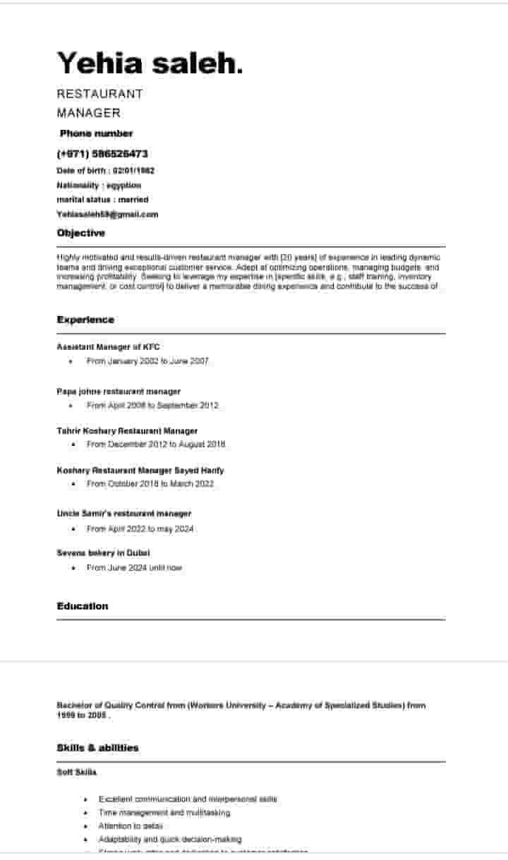 Looking for a job as a restaurant manager