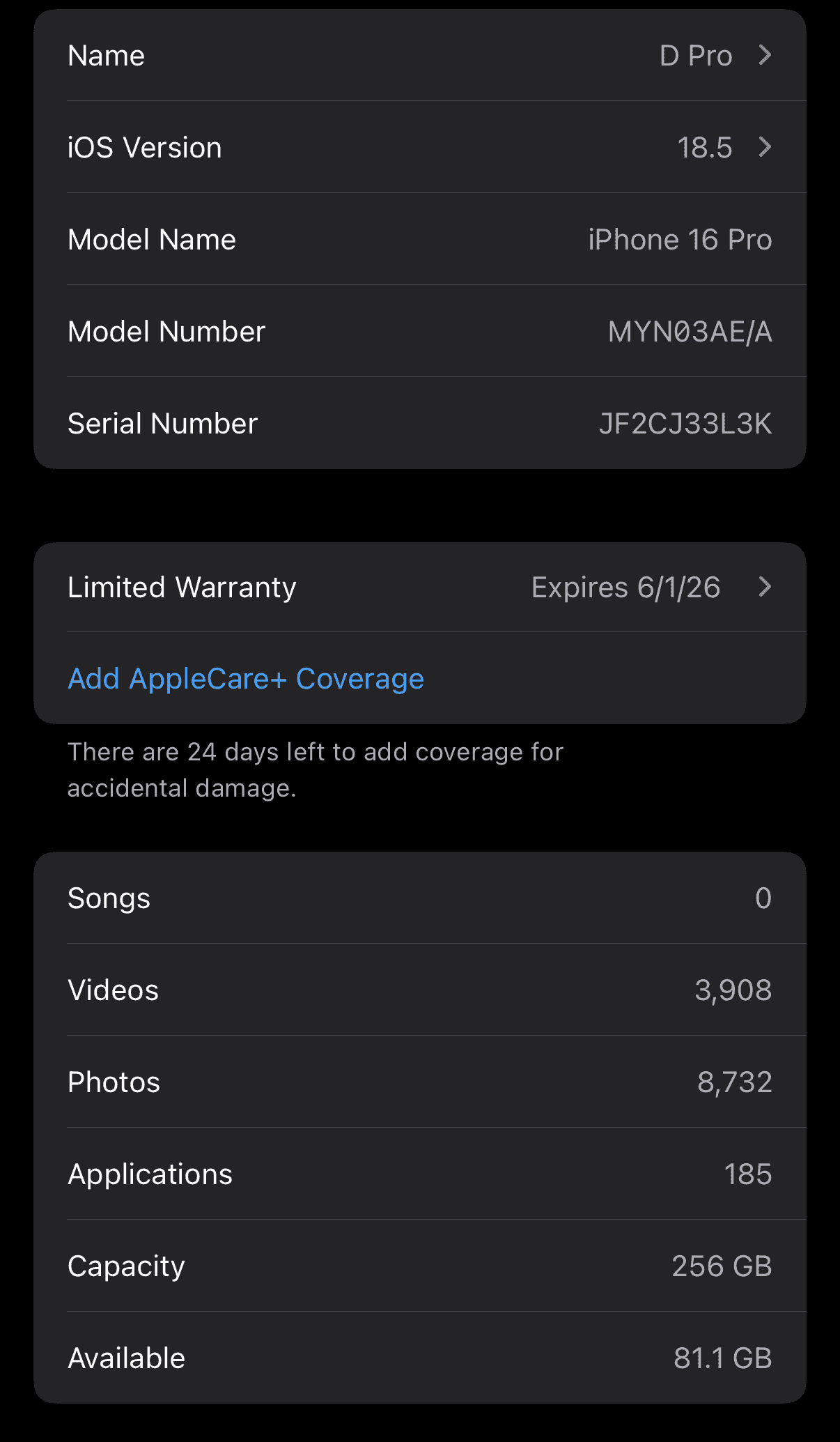 For sale iPhone 16 pro 256 GB used for one month