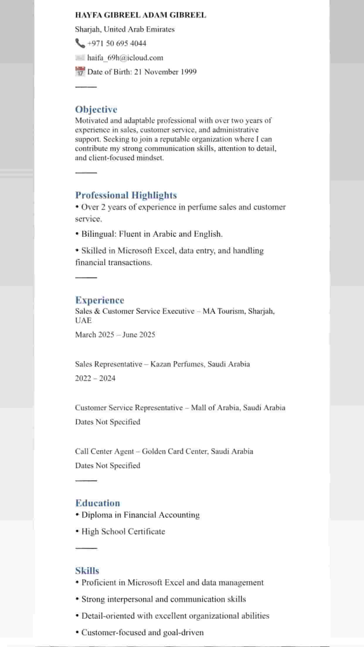 Looking for a job in sales or customer service 