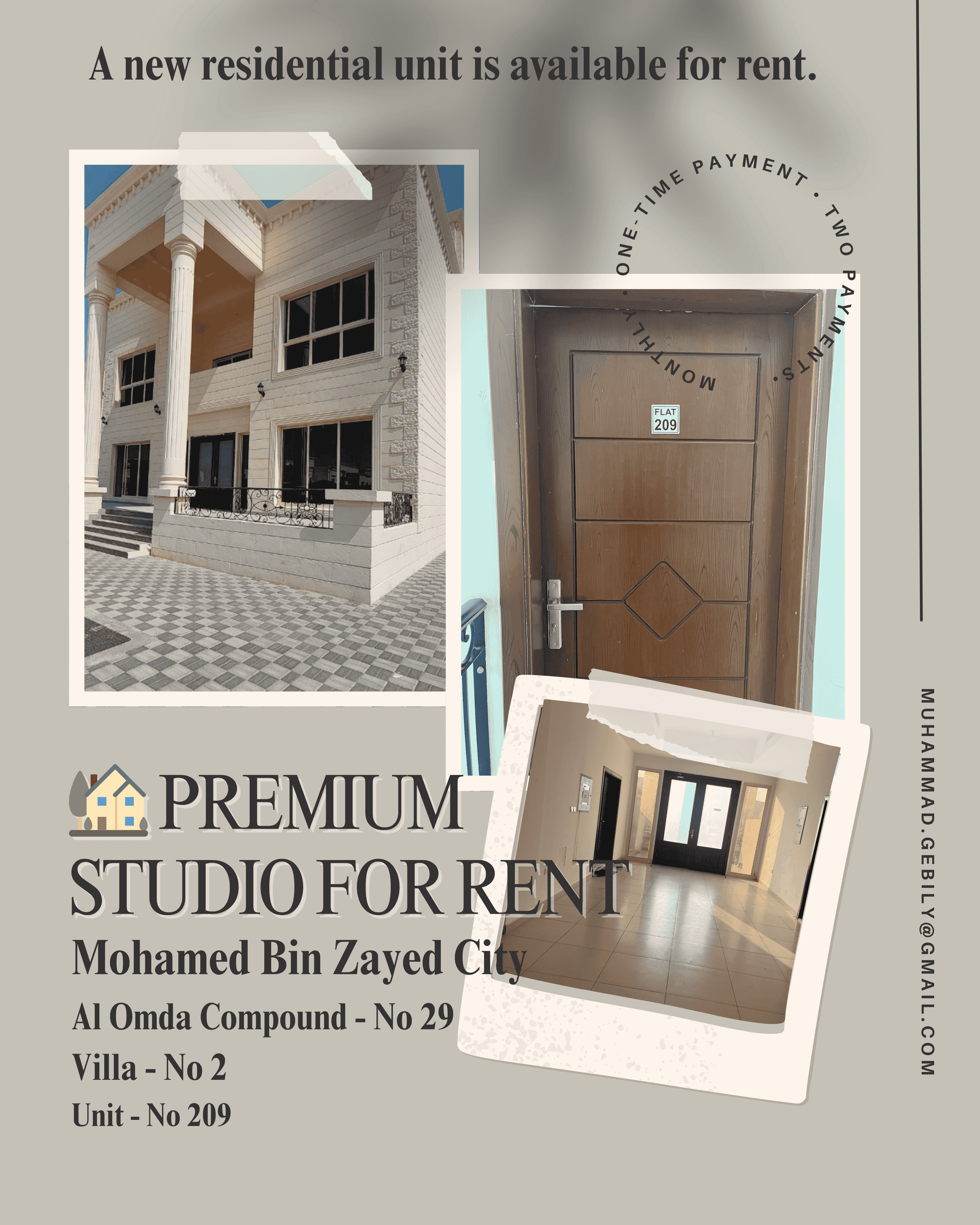 استوديو 50م للإيجار في محمد بن زايد