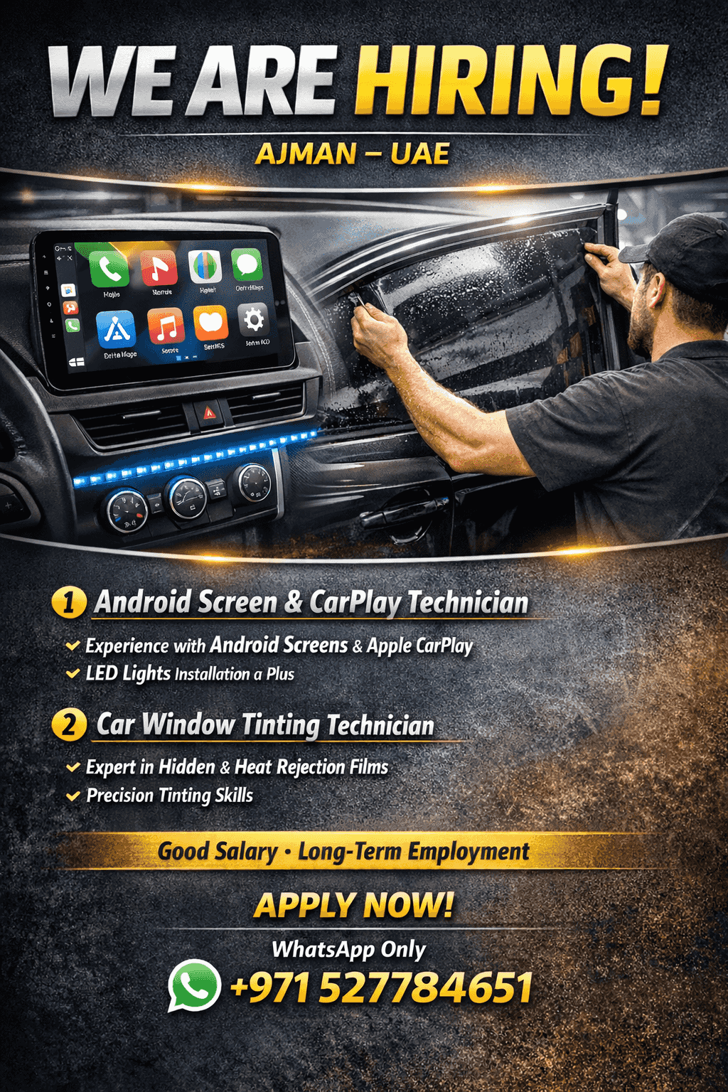 توظيف فنيين مهرة وذوي خبرة للانضمام إلى ورشة إكسسوارات السيارات
