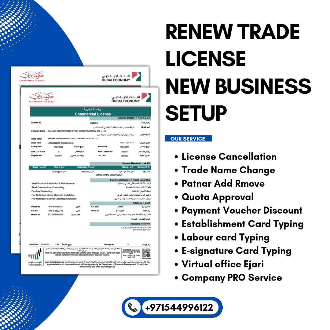 Renewal of business license, establishment of new business in the mainland 