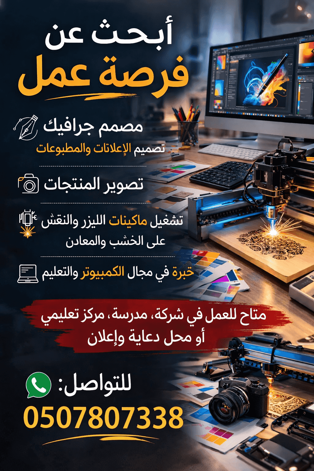 Graphic designer and laser machine operator looking for a job