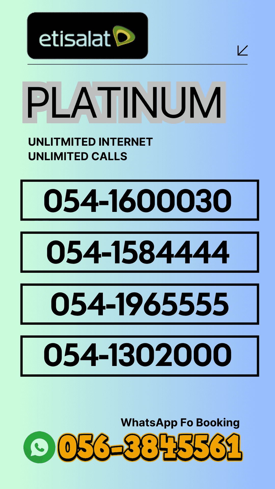 New number from Etisalat with the package. Delivery is free and activation is direct.