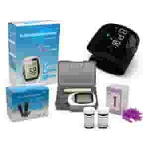Display the electronic blood pressure monitor with the blood glucose meter