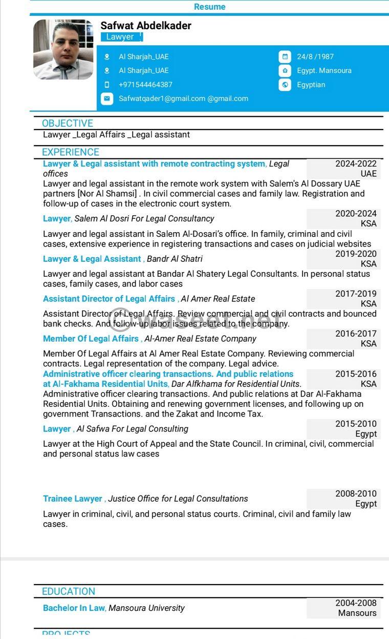 Egyptian lawyer looking for a job  0