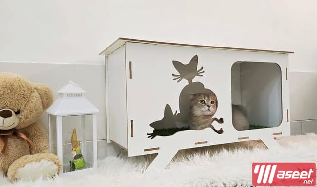 A cat house made of wood