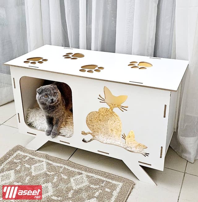 A cat house made of wood