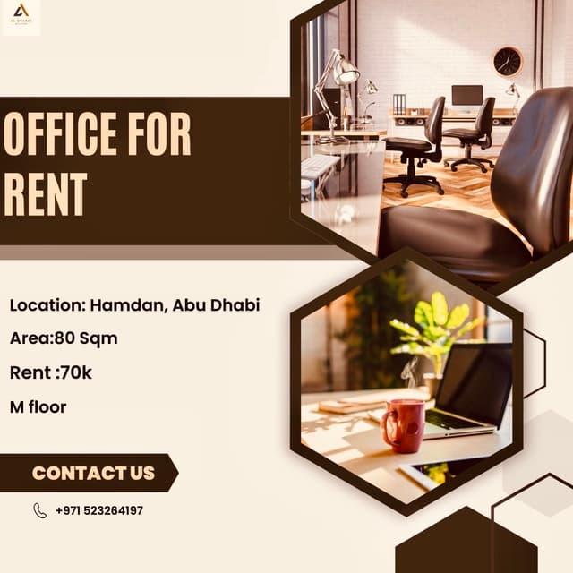 Office space for rent in Hamdan Abu Dhabi 80 square meters 