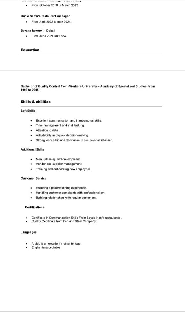 Looking for a job as a restaurant manager