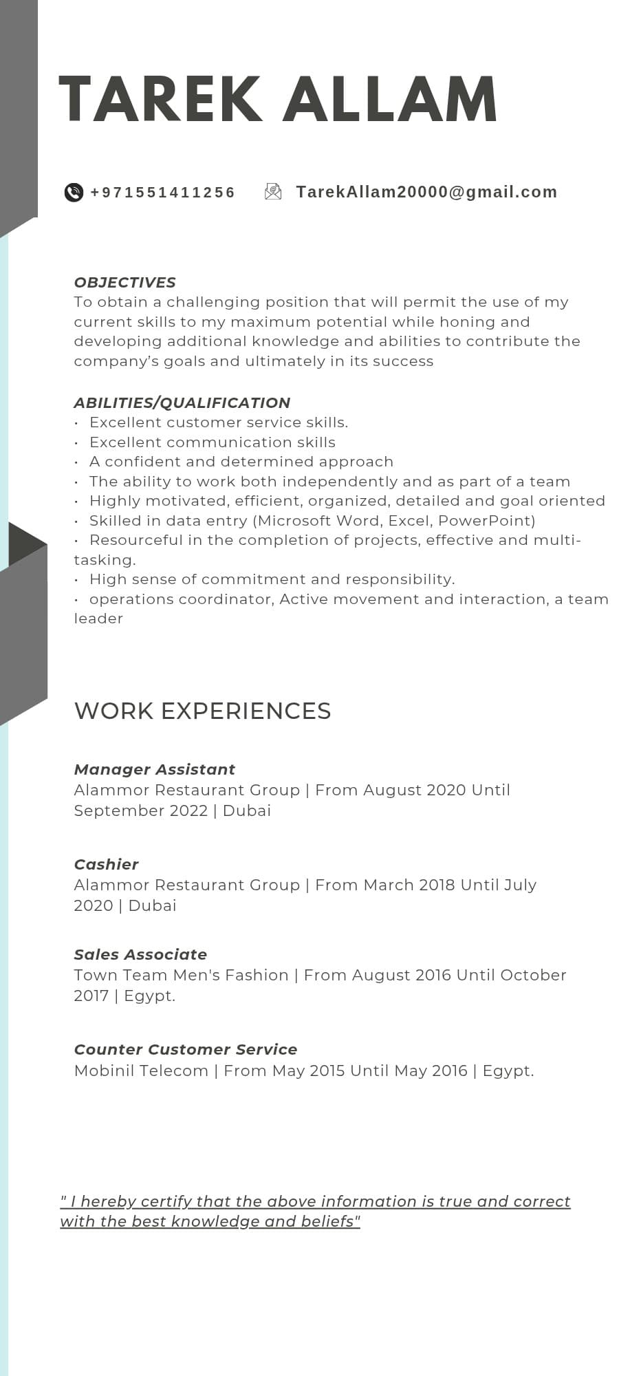 I am looking for a job as a waiter or cashier 0
