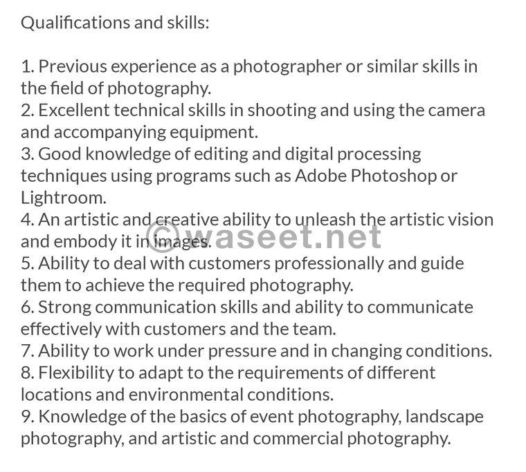 A professional photographer is required for a photo studio 1