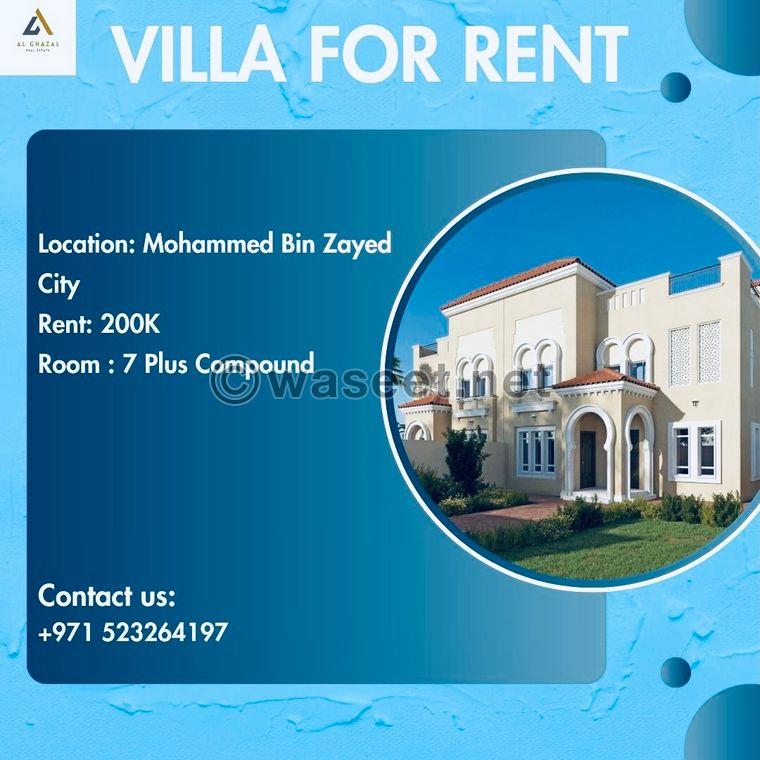 Villa for rent in Mohammed bin Zayed 0