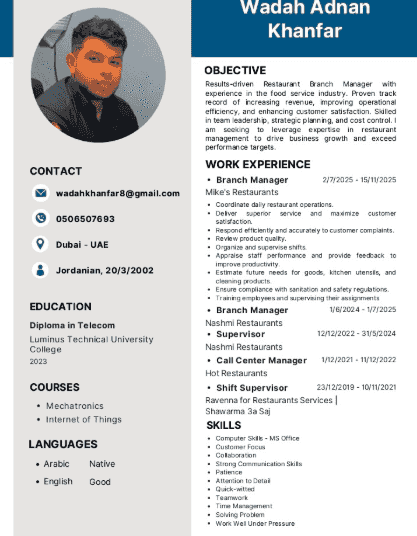 إدارة وتشغيل المطعم بالكامل وضمان سير العمل بكفاءة. إدارة وتشغيل المطعم بالكامل وضمان سير العمل بكفاءة.