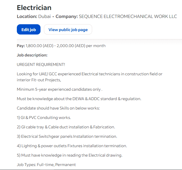 Site electrician is required Site electrician is required
